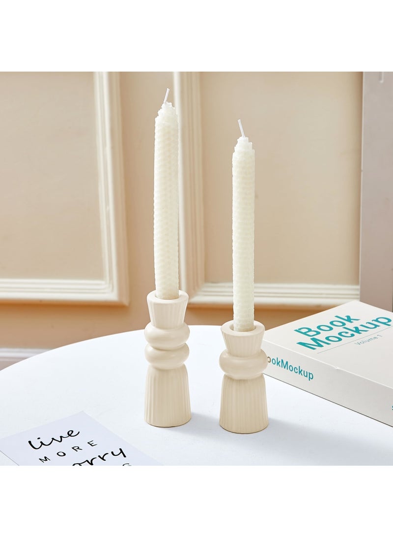 Barakah Ceramic Candle Holders Set of 2, Creative Modern Knot Candlestick Holder Set, Table Centerpiece Taper Candle Holders Desktop Decoration for Home Decor, Wedding, Dinning, Party (Cream) - Image 2